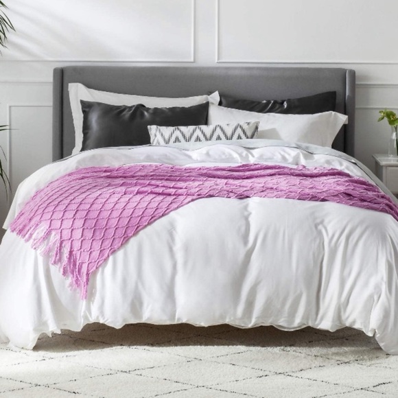 Light Purple Colorful Home/Dorm Tassel Knit Throw Cozy Fringe Patterned Blanket - Picture 2 of 16